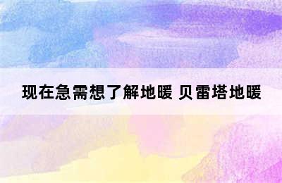 现在急需想了解地暖 贝雷塔地暖